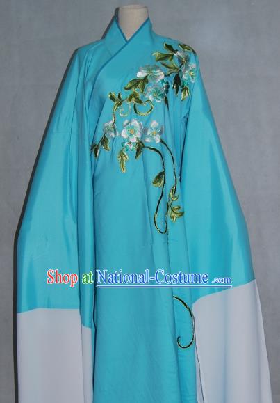 China Traditional Beijing Opera Niche Costume Chinese Peking Opera Water Sleeve Embroidered Blue Robe for Adults