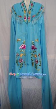 China Traditional Beijing Opera Actress Embroidered Blue Cloak Chinese Peking Opera Princess Costume