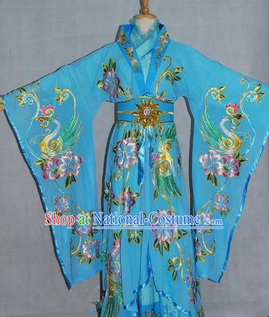 China Traditional Beijing Opera Empress Embroidered Blue Dress Chinese Peking Opera Actress Costume