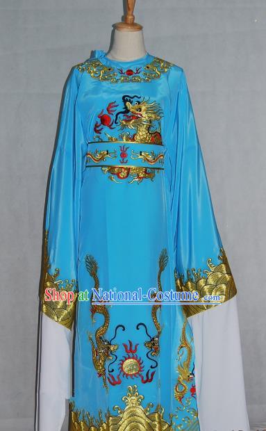 China Traditional Beijing Opera Niche Costume Chinese Peking Opera Lang Scholar Blue Embroidered Robe for Adults