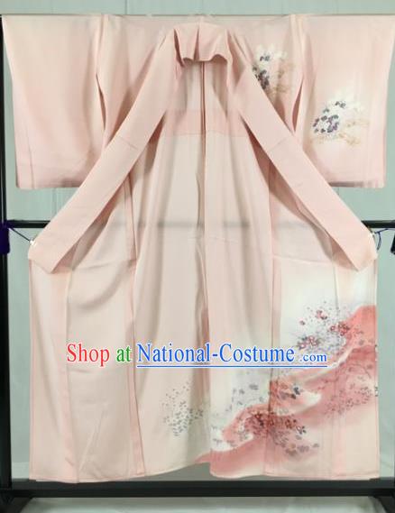 Japan Traditional Kimono Formal Costume Geisha Pink Furisode Kimonos Ancient Yukata Dress for Women