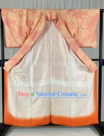 Asian Japan Palace Orange Kimono Formal Costume Furisode Kimonos Ancient Yukata Dress for Women