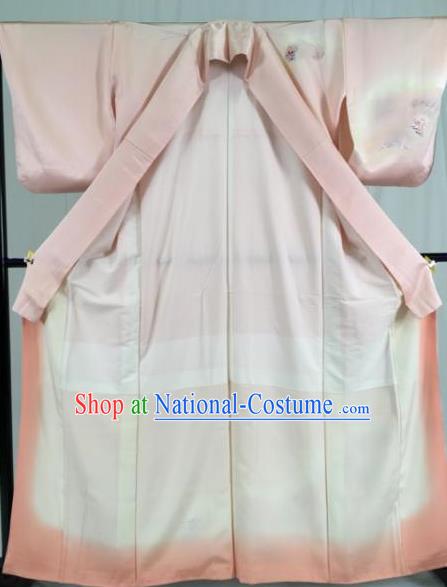 Asian Japan Palace Pink Silk Kimono Formal Costume Furisode Kimonos Ancient Yukata Dress for Women