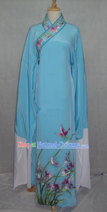 China Beijing Opera Niche Embroidered Orchid Blue Robe Chinese Traditional Peking Opera Scholar Costume for Adults