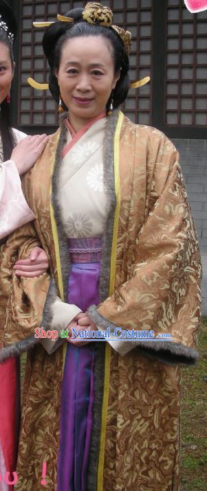 Chinese Traditional Tang Dynasty Dowager Countess Embroidered Dress Palace Replica Costume for Women