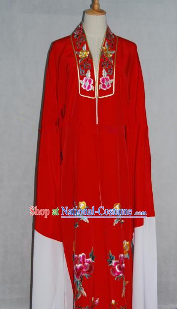 China Beijing Opera Niche Embroidered Peony Red Cape Chinese Traditional Peking Opera Scholar Costume for Adults