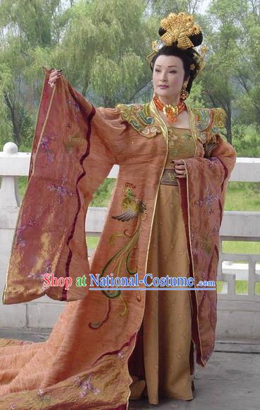 Chinese Traditional Tang Dynasty Empress Wu Zetian Embroidered Dress Queen Replica Costume for Women