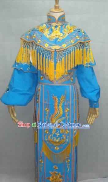 Traditional China Beijing Opera Female Warrior Blue Dress Chinese Peking Opera General Costume