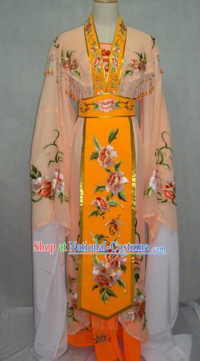 Traditional China Beijing Opera Princess Orange Dress Chinese Peking Opera Diva Embroidered Costume