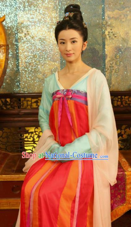 Chinese Traditional Tang Dynasty Palace Lady Embroidered Dress Replica Costume for Women