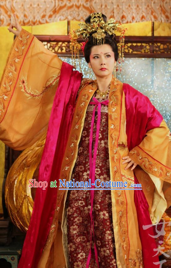 Chinese Traditional Tang Dynasty Palace Empress Wei Embroidered Replica Costume for Women