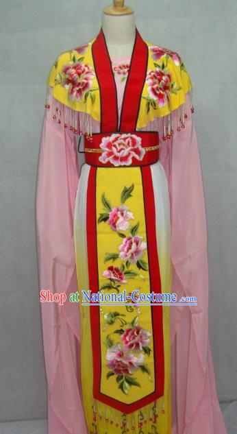 Traditional China Beijing Opera Princess Yellow Dress Chinese Peking Opera Diva Embroidered Costume