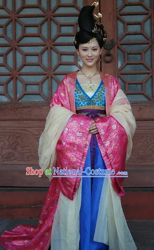 Chinese Traditional Tang Dynasty Palace Princess Anle Embroidered Replica Costume for Women