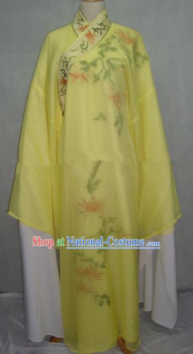 China Beijing Opera Lang Scholar Yellow Embroidered Chrysanthemum Robe Chinese Traditional Peking Opera Niche Costume for Adults