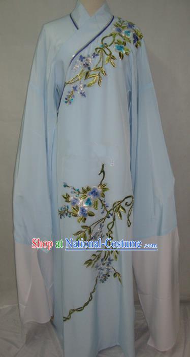 China Beijing Opera Lang Scholar Niche Costume Light Blue Embroidered Robe for Adults