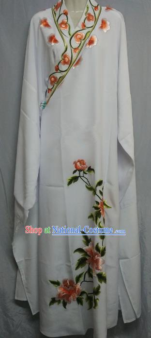 China Beijing Opera Lang Scholar Niche Costume White Embroidered Peony Robe for Adults