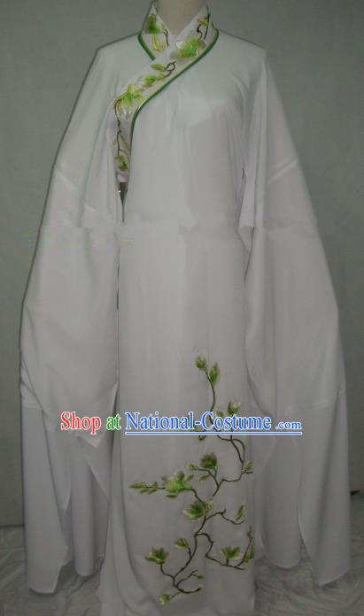 China Beijing Opera Scholar Niche Costume Embroidered Mangnolia White Robe for Adults