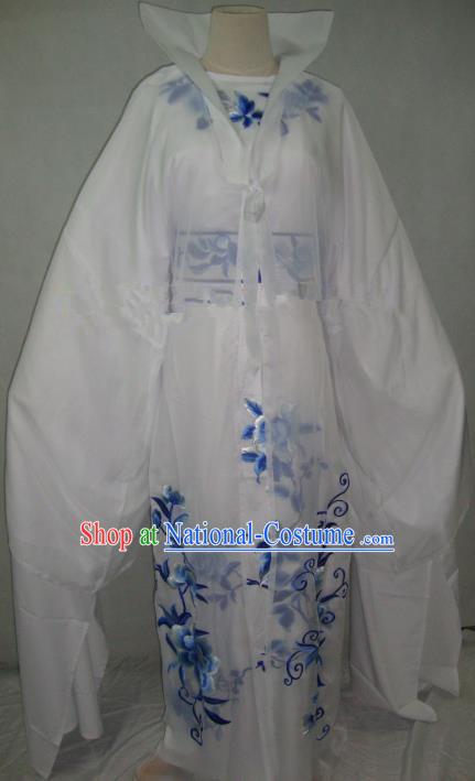 Traditional Chinese Beijing Opera Scholar Niche Costume Embroidered White Robe for Adults