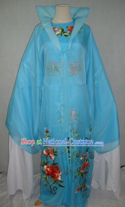 Traditional Chinese Beijing Opera Scholar Niche Costume Embroidered Blue Robe for Adults