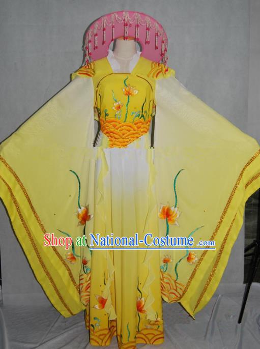 Traditional China Beijing Opera Yellow Dress Chinese Peking Opera Diva Embroidered Costume