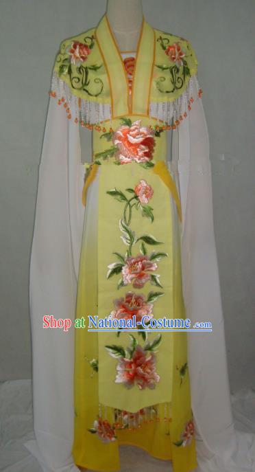 Traditional China Beijing Opera Embroidered Peony Yellow Dress Chinese Peking Opera Diva Costume