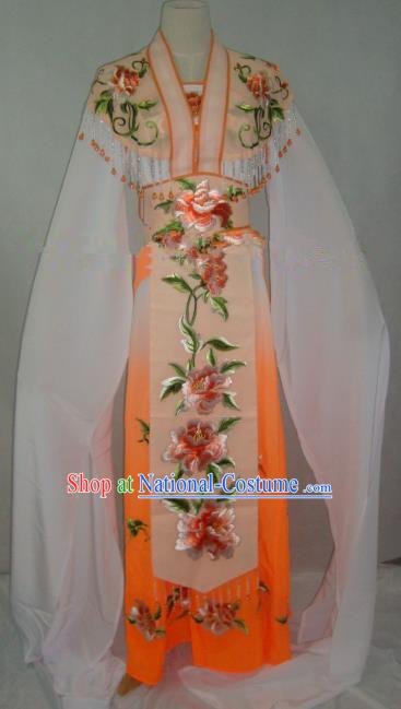 Traditional China Beijing Opera Embroidered Peony Orange Dress Chinese Peking Opera Diva Costume