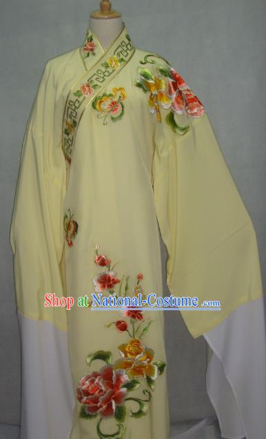 Traditional Chinese Beijing Opera Scholar Niche Costume Embroidered Butterfly Peony Yellow Robe for Adults