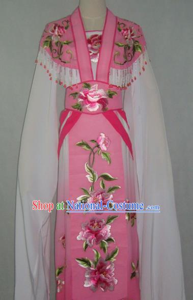 Traditional China Beijing Opera Embroidered Peony Pink Dress Chinese Peking Opera Diva Costume