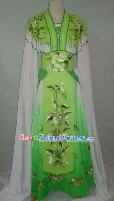 Traditional China Beijing Opera Embroidered Peony Green Dress Chinese Peking Opera Diva Costume