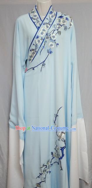 Traditional Chinese Beijing Opera Niche Costume Embroidered Plum Blossom Blue Robe for Adults