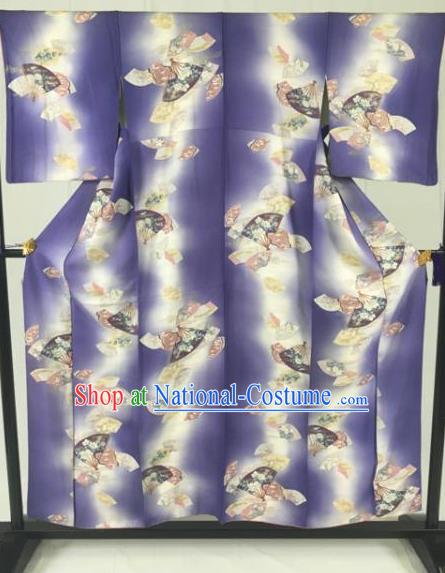 Japan Traditional Geisha Purple Kimono Formal Costume Furisode Kimonos Ancient Yukata Dress for Women