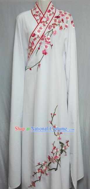 Traditional Chinese Beijing Opera Niche Costume Embroidered Plum Blossom White Robe for Adults