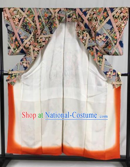 Japan Traditional Palace Printing Kimono Formal Costume Furisode Kimonos Ancient Yukata Dress for Women