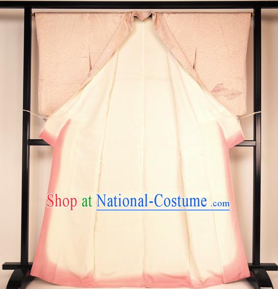 Asian Japan Palace Pink Furisode Kimono Ancient Courtesan Yukata Dress Formal Costume for Women