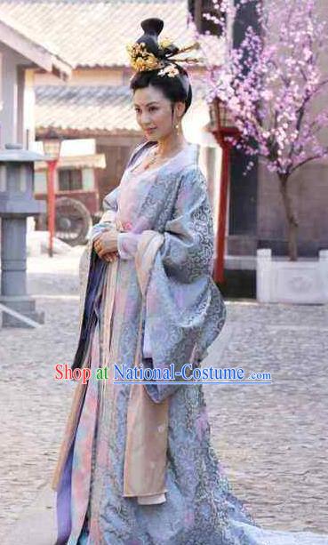 Chinese Ancient Tang Dynasty Female Officials Shangguan Wan-Er Embroidered Dress Palace Lady Replica Costume for Women