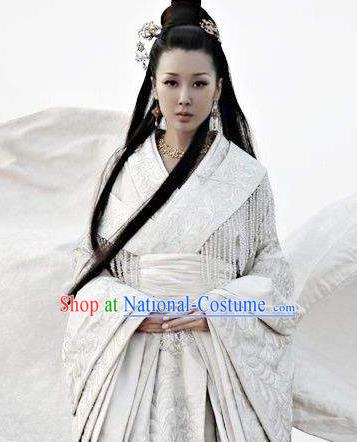 Chinese Ancient Teleplay Performance Palace Lady Hanfu Embroidered Costume and Headpiece Complete Set