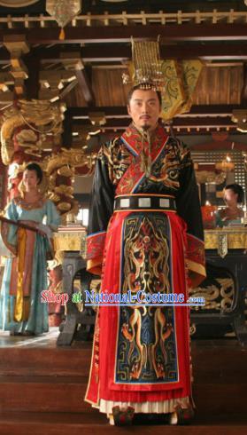 Chinese Ancient Tang Dynasty Emperor Li Shimin Replica Costume and Headpiece Complete Set for Men