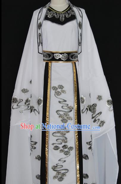 Traditional Chinese Beijing Opera Niche Costume Scholar Embroidery White Robe for Adults