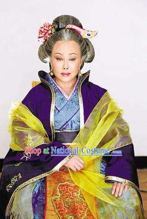 Ancient Chinese Tang Dynasty Empress Wu Meiniang Hanfu Purple Dress Replica Costume for Women