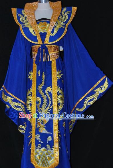 Traditional Chinese Beijing Opera Imperial Empress Royalblue Dress Peking Opera Diva Embroidered Costume