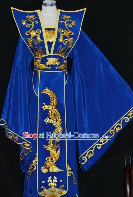 Traditional Chinese Beijing Opera Queen Royalblue Dress Peking Opera Diva Embroidered Costume