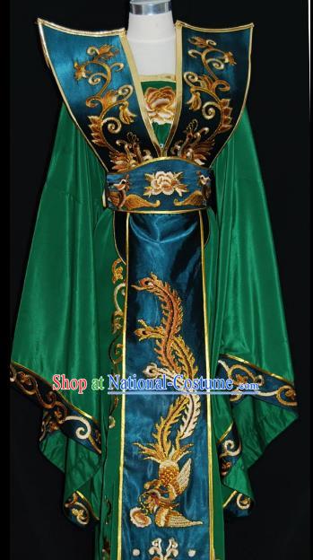 Traditional Chinese Beijing Opera Queen Green Dress Peking Opera Diva Embroidered Costume