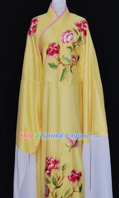 Traditional Chinese Beijing Opera Embroidery Peony Yellow Costume Peking Opera Niche Clothing for Adults