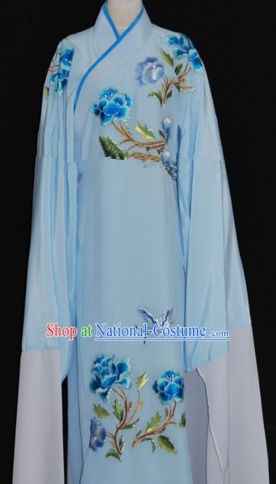 Traditional Chinese Beijing Opera Embroidery Peony Blue Costume Peking Opera Niche Clothing for Adults