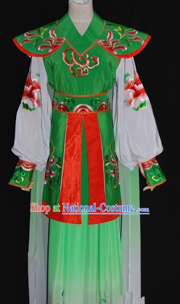 Traditional Chinese Beijing Opera Female Warrior Green Dress Peking Opera Blues Embroidered Costume