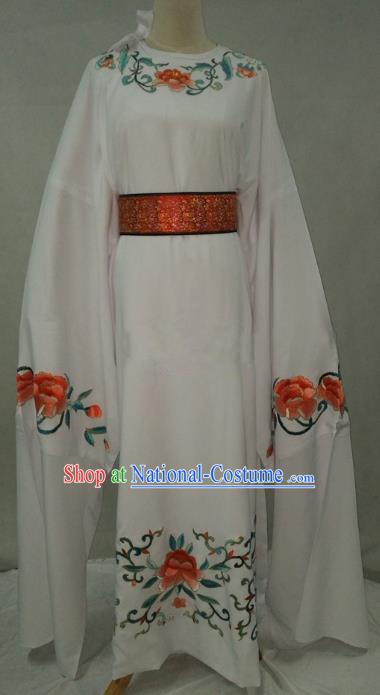 Traditional Chinese Beijing Opera Niche Water Sleeve White Robe Peking Opera Young Men Costume for Adults