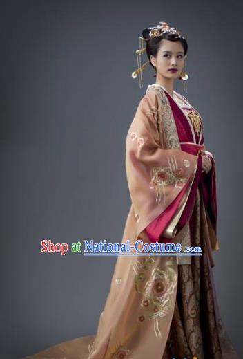 Chinese Tang Dynasty Imperial Consort Xu of Li Zhi Embroidered Hanfu Dress Ancient Replica Costume for Women