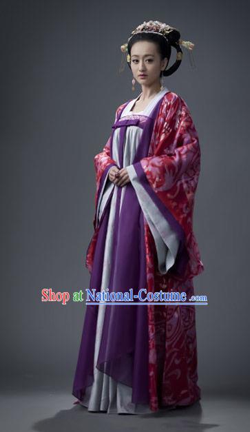 Traditional Chinese Tang Dynasty Imperial Consort Li Embroidered Hanfu Dress Replica Costume for Women