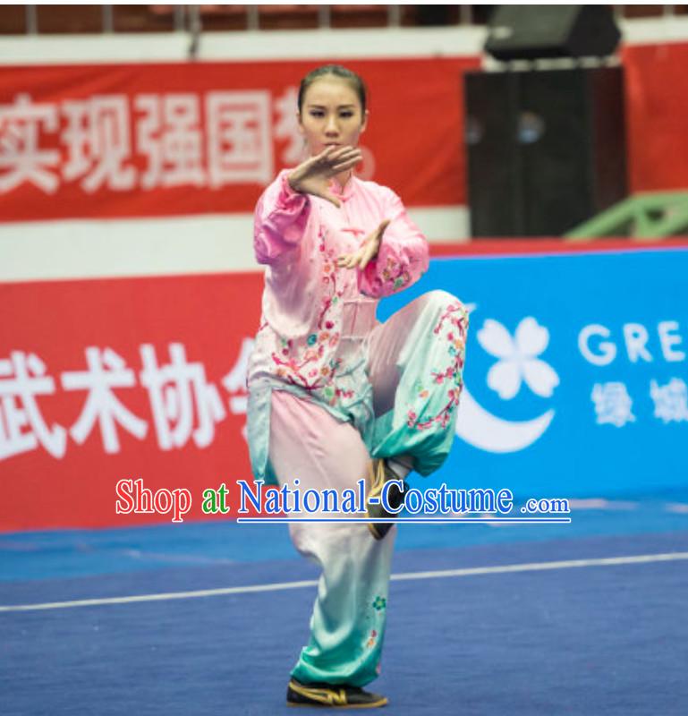 Top Female Gong Fu Uniform Kung Fu Suit Kung Fu Uniform Chinese Jacket Taiji Clothes Dress Dresses Kung Fu Clothing Embroidered Tai Chi Suits Custom Kung Fu Embroidery Uniforms