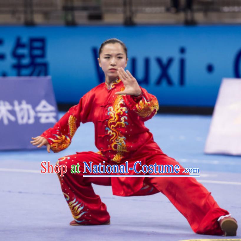 Supreme Female Taiji Quan Uniforms Kung Fu Suit Kung Fu Uniform Chinese Jacket Taiji Clothes Dress Dresses Kung Fu Clothing Embroidered Tai Chi Suits Custom Kung Fu Embroidery Uniforms